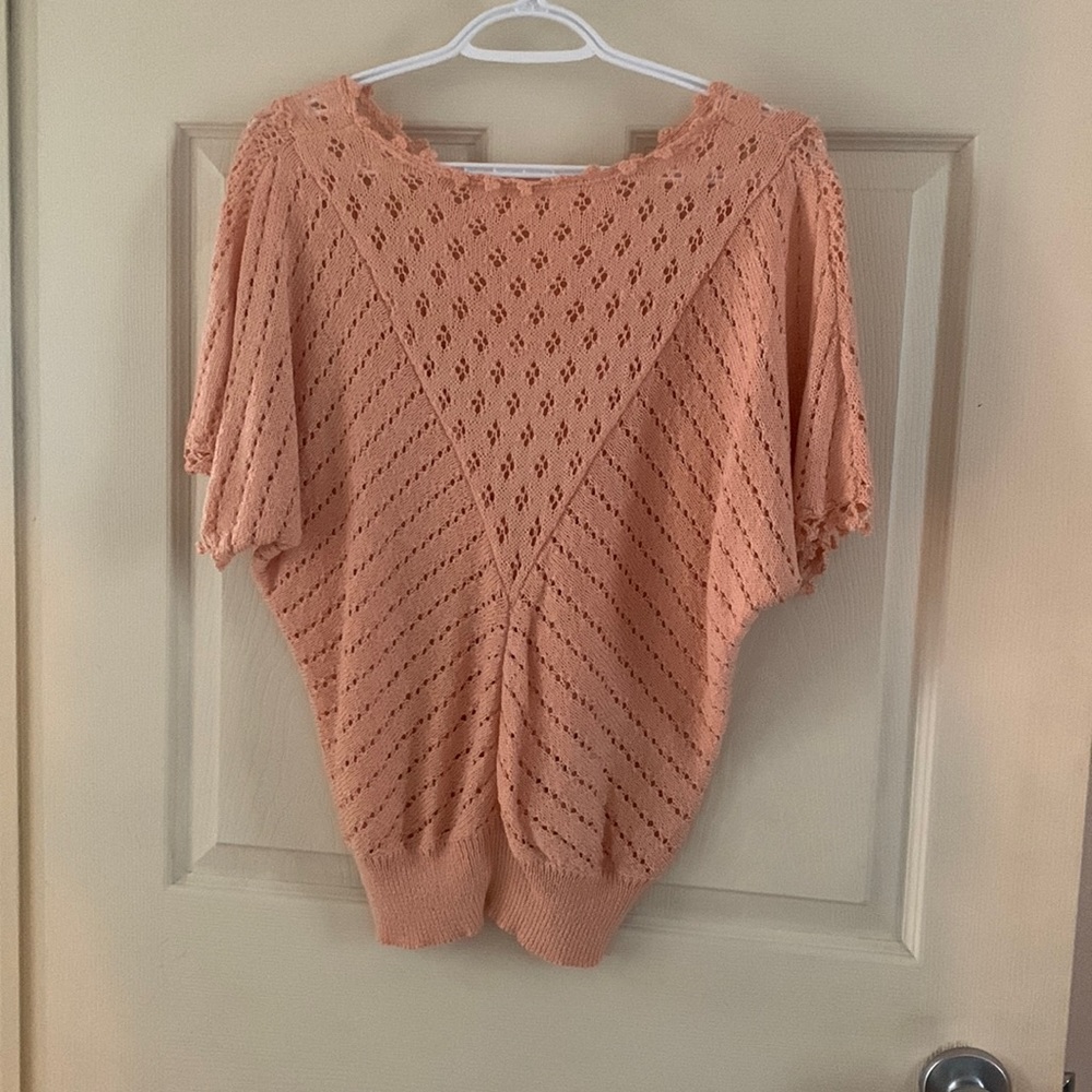 Peach hand crocheted short sleeve top